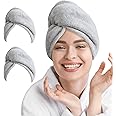 AGLIFEFY 2 Pack Microfiber Hair Towel Wrap for Women Super Absorbent Quick Dry Hair Turban for Drying Curly, Long & Thick Hair 10 inch X 26 inch Lightgrey+Lightgrey