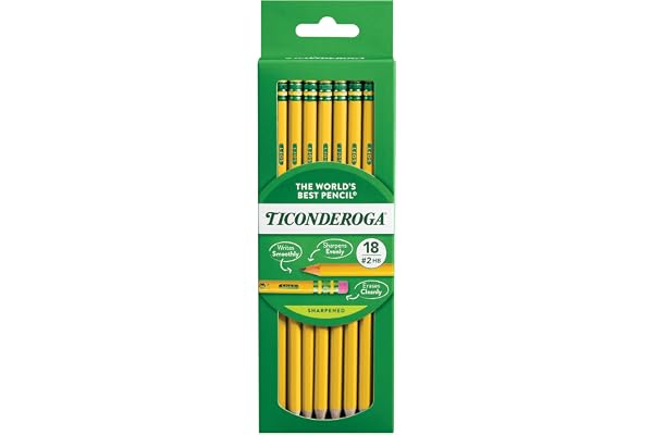 Dixon Ticonderoga Wood-Cased No-2 Pencils, Pre-Sharpened, Box of 18, Yellow (13818)