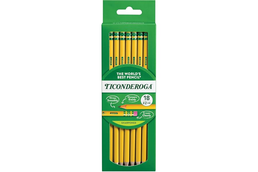 Ticonderoga Wood-Cased Pencils, Pre-Sharpened, #2 HB Soft, Yellow, 18 Count