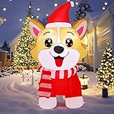 GOOSH 4.2 FT Christmas Inflatables Dog Outdoor Decorations Blow Up Yard Cute Corgi Punny Wearing a Santa Hat with Built-in LEDs for Garden Lawn Indoor Party Decor