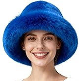 Andtry Faux Fur Bucket Hat for Women - Oversized Winter Long Pile Fur Wide Moldable Brim Warmer Cap