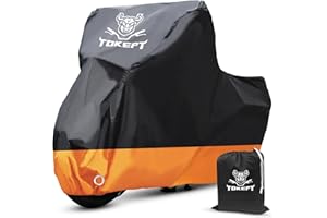 Tokept Motorcycle Cover, All-Season Waterproof Outdoor Sun Protection Fit up to 104 Inch Harley-Davidson Honda Suzuki Kawasaki Yamaha (XXL Black&Orange)