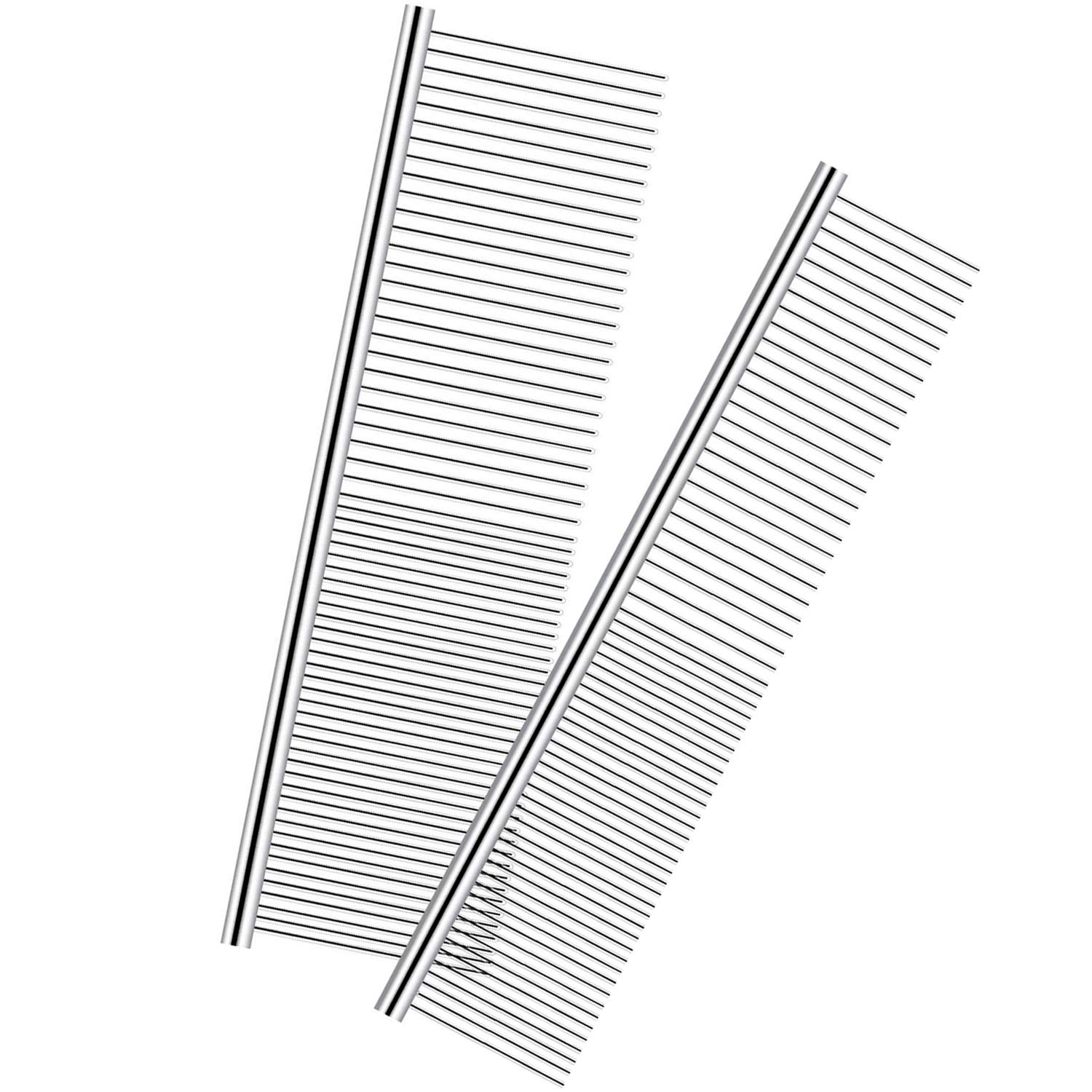 JamHooDirect Metal Pet Grooming Comb, 2 Size Stainless Steel Row Teeth Brush Hair Cleaning/Shedding/Massaging Dog Comb Tools Ideal for Large, Medium & Small Dogs & Cats with Tangled Short/Long Hair