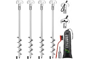 Lifeswell 18 Inch Screw in Ground Anchors Kit (Pack of 4) Heavy Duty Tent Stakes, Double-Sided Welded Spiral Windproof Earth Anchors for Trampoline, Shed, Swing Set & Mobile Home