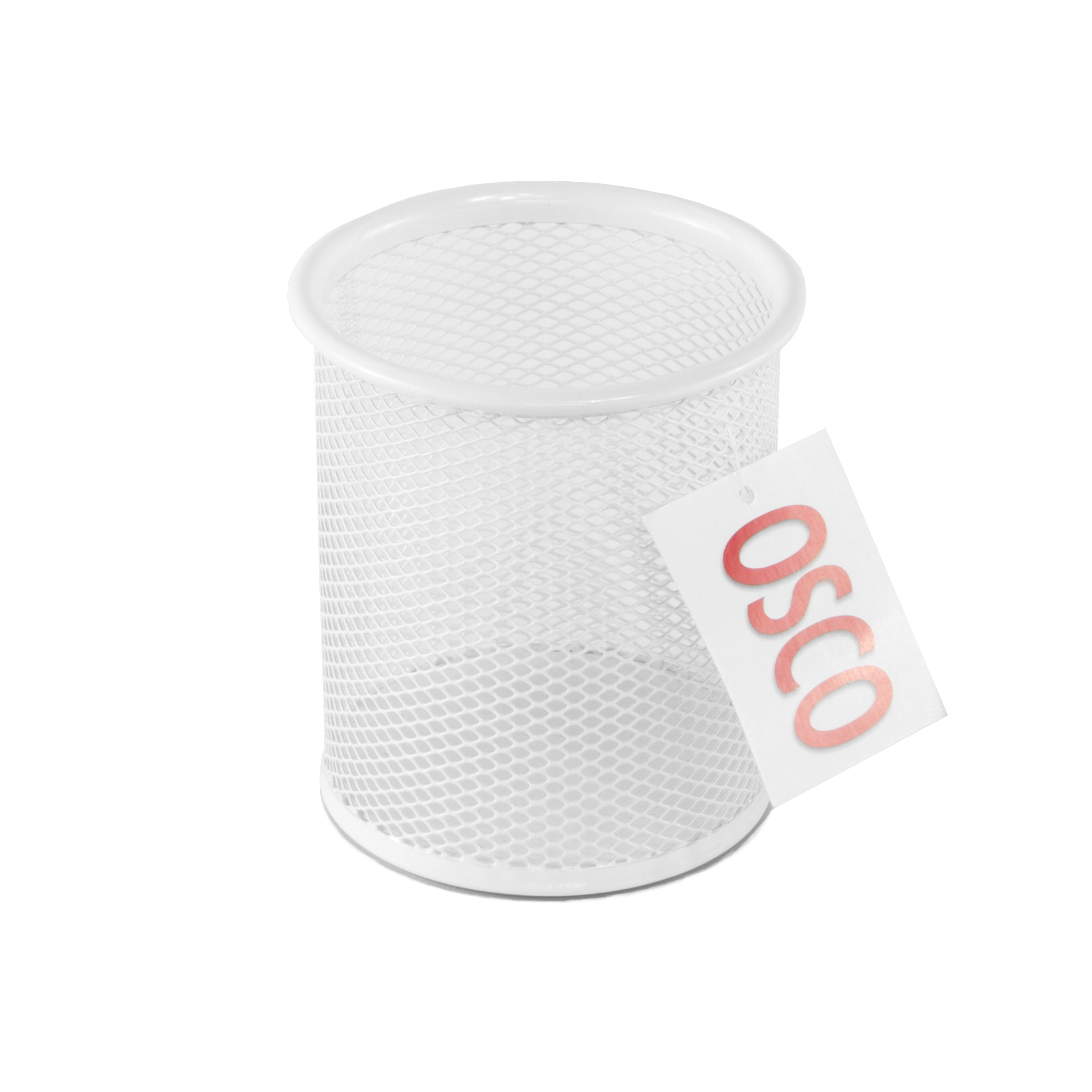 Osco Wiremesh Pen Pot Pencil Holder Desk Organiser, Metal Mesh Pen Cup for Office Home School, Compact Desktop Storage for Pens Pencils Rulers Brushes, White