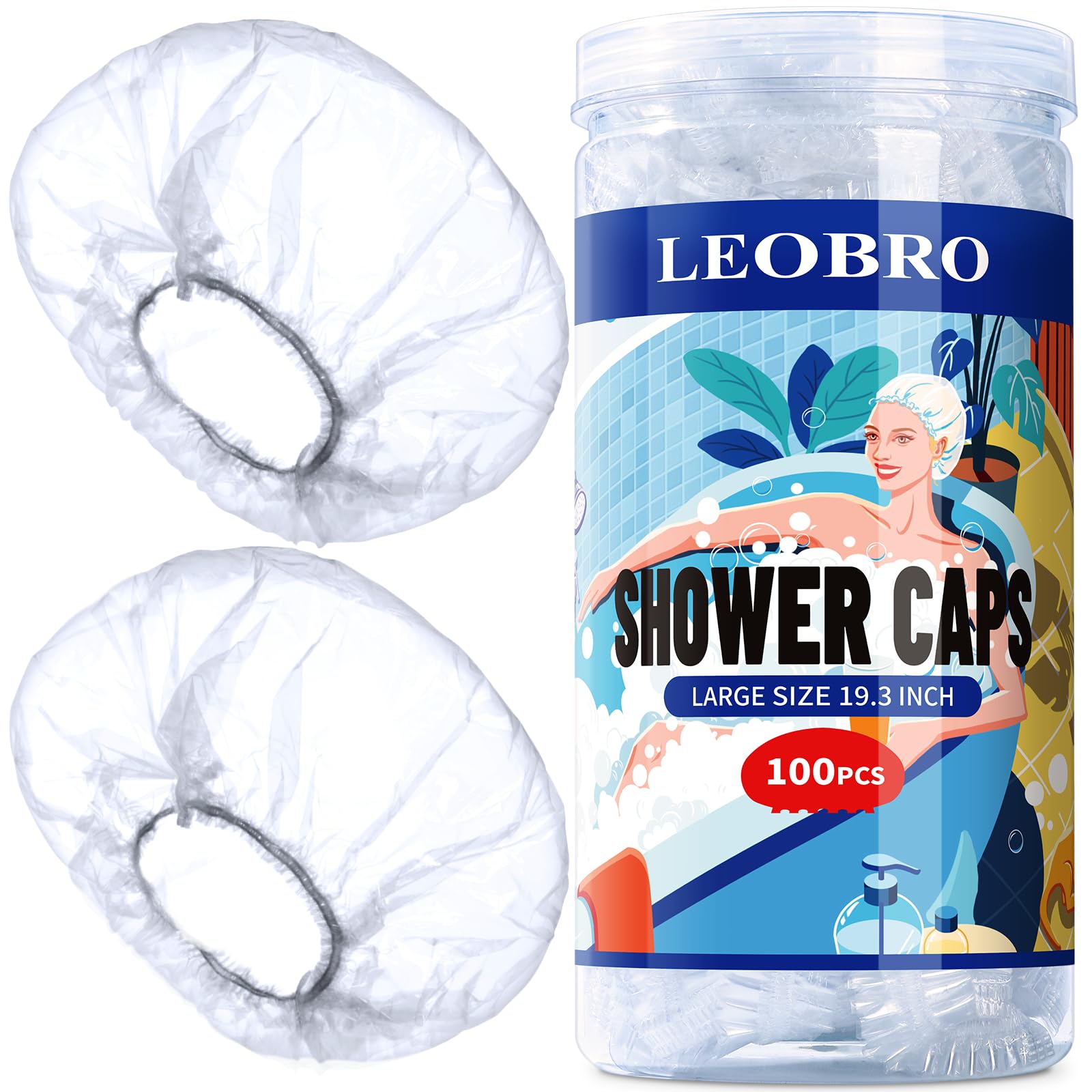 LEOBRO Disposable Thick Waterproof Plastic Hair Caps - 19.3 INCH, 100PCS