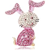 Pink Rabbit Brooch Pin for Women Girls Rhinestone Crystal Cute Fashion Animal Bunny Brooches Lapel Pins Clothing Accessories Christmas Graduation Easter Holiday Party Jewelry