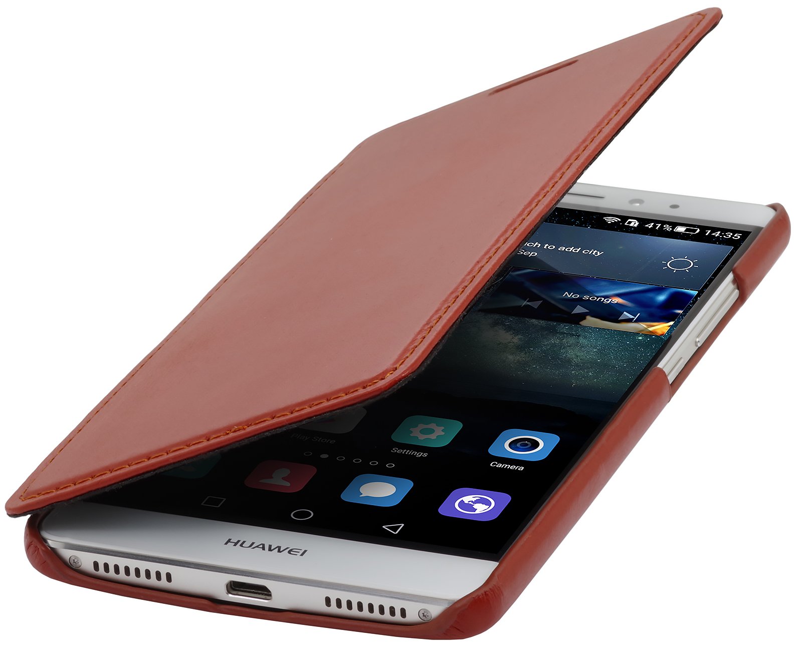 StilGut Case Compatible with Mate S. Leather Book Type Flip Cover, Folio Case, Cognac Brown