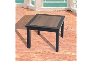 Festival Depot Patio Side Table Metal Coffee Table Table All Weather Outdoor Furniture for Bistro Porch Deck (Square)