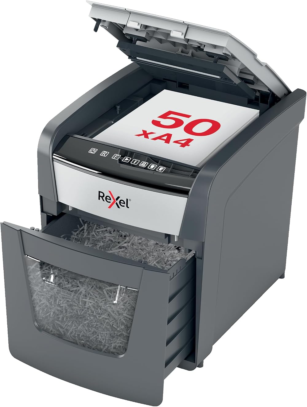 Rexel Optimum Auto Feed+ 50 Sheet Shredder P-4 20L Home Office Black