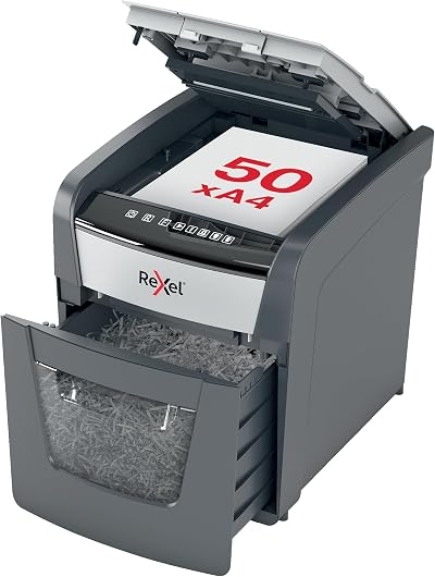 Rexel Optimum Auto Feed+ 50 Sheet Shredder P-4 20L Home Office Black