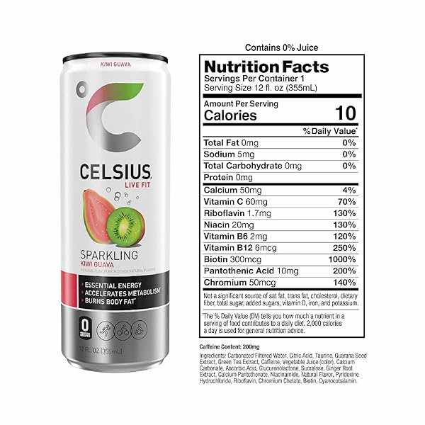 CELSIUS SPARKLING KIWI GUAVA, FUNCTIONAL ESSENTIAL ENERGY DRINK, 12 FL OZ