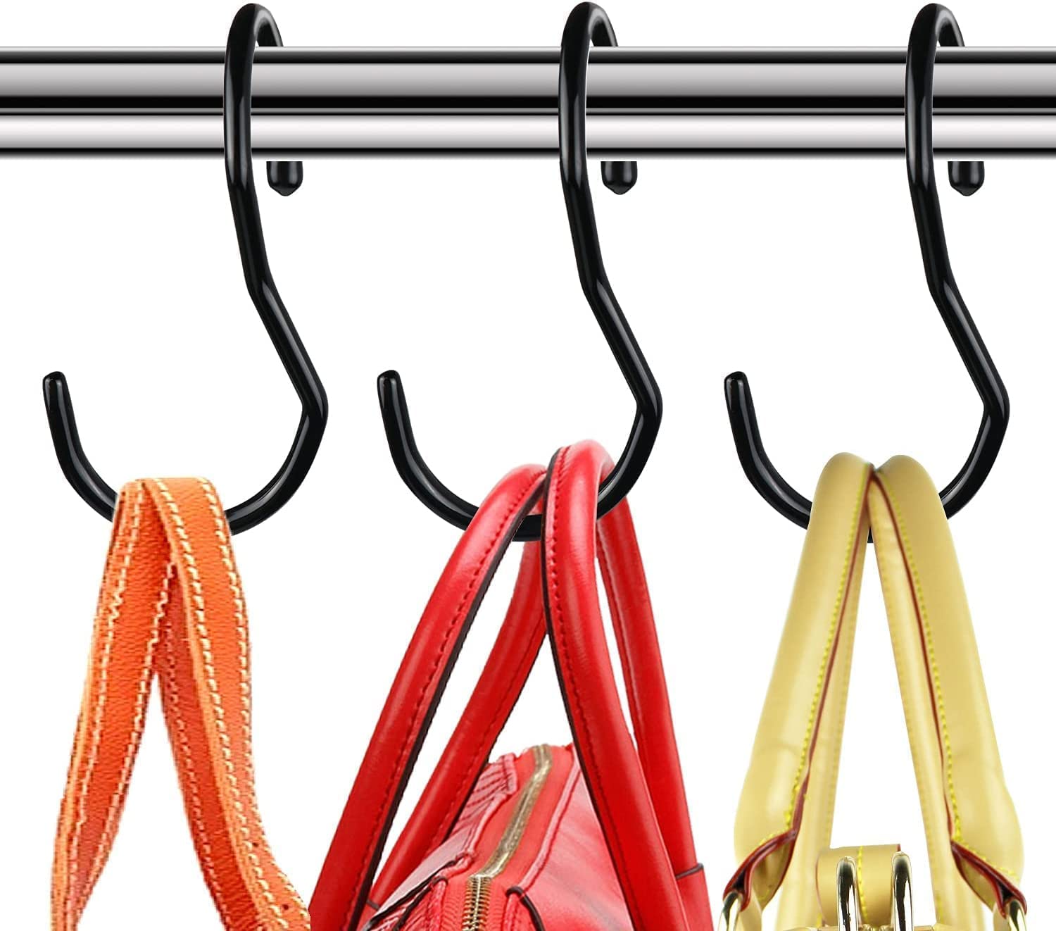 Baoswi 8 Pack Purse Hanger for Closet, Unique Twist Design Bags Hanger Hooks, Large Size Closet Rod Hooks for Hanging Purses, Handbags, Belts, Scarves, Hats,Clothes, Pans and Pots - Black