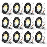 Amico 5/6 inch 5CCT LED Recessed Lighting 12 Pack, Dimmable, Damp Rated, 12.5W=100W, Can Lights with Baffle Trim, Retrofit Installation, ETL&FCC, Black