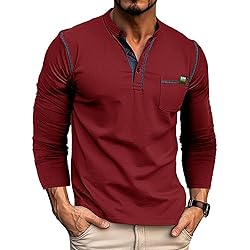 Men's Fashion Henley Shirt Classic Short/Long