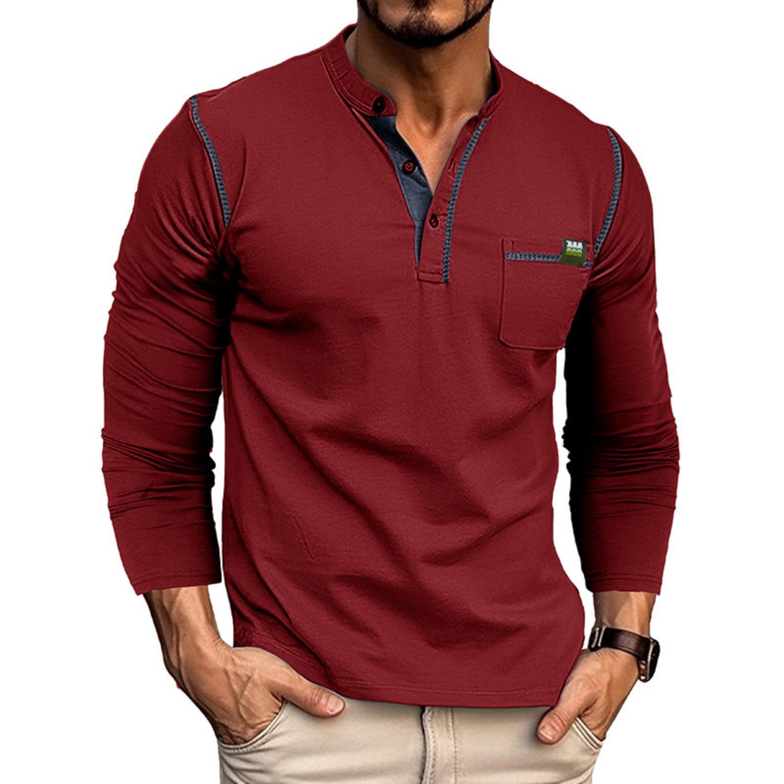 Men's Fashion Henley Shirt Classic Short/Long