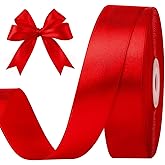 CLUEWR 1 Inch 50 Yards Red Satin Ribbon, Solid Fabric Ribbon Roll for Flower Bouquets, Gift Wrapping, Wedding, Handmade Crafts