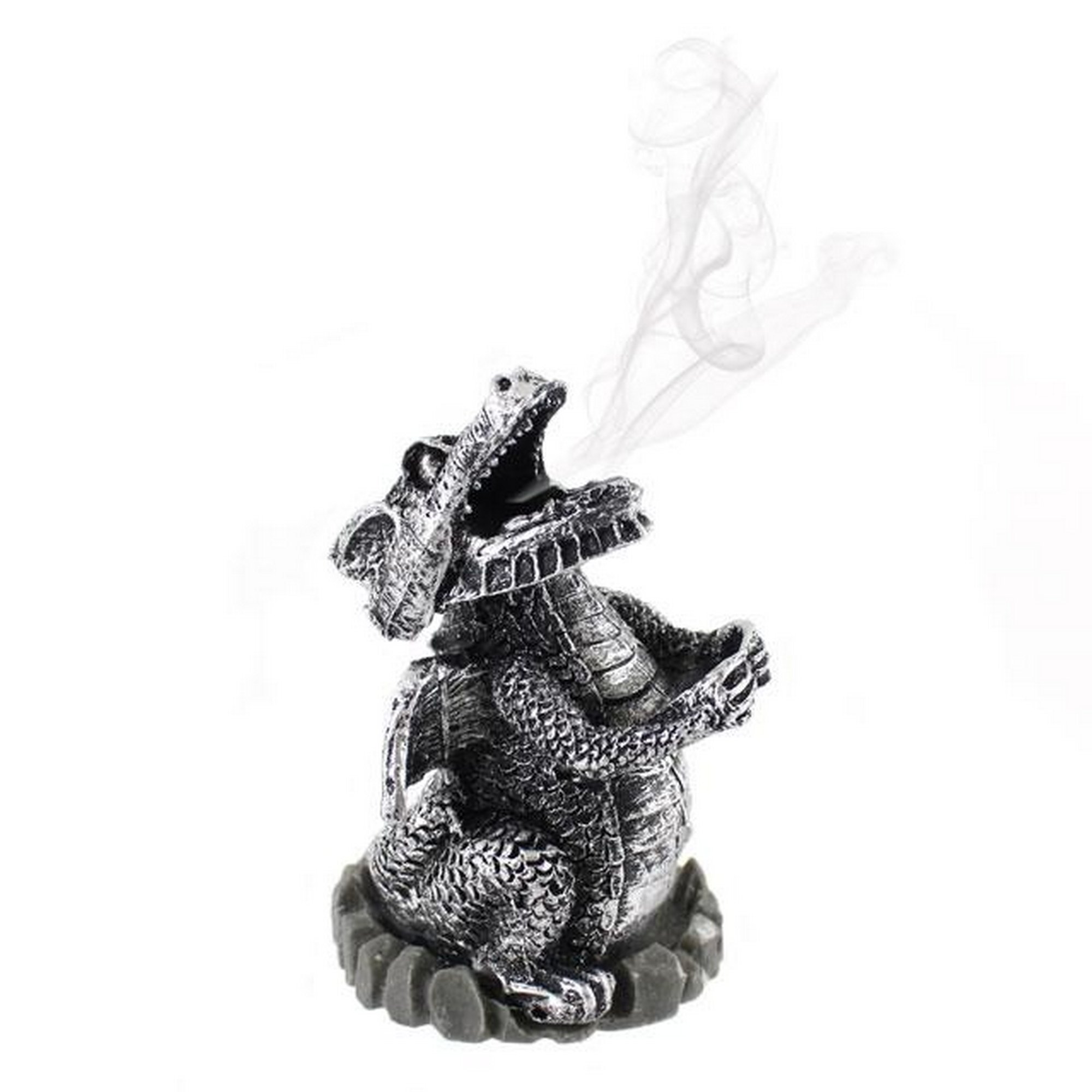 Mystical Silver Dragon Incense Cone Holder - 9.5cm x 6cm (1 Pc) - Unique & Intricately Designed - Captivating Home Decor & Aromatherapy Experience