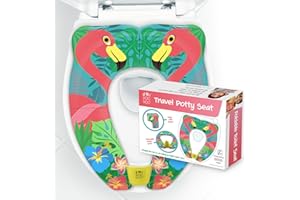UNI BOO BOO Travel Potty Seat - Portable and Foldable Toddler Kids Toilet Training Seat for All Toilets - with Splash Guard and Rubber Pads - Free Kids Travel Bag for Boys and Girls (Flamingo)
