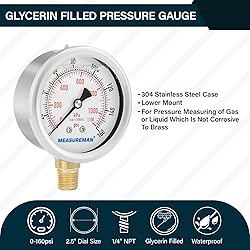 MEASUREMAN 2-1/2inch Dial Size, Oil Filled Pressure