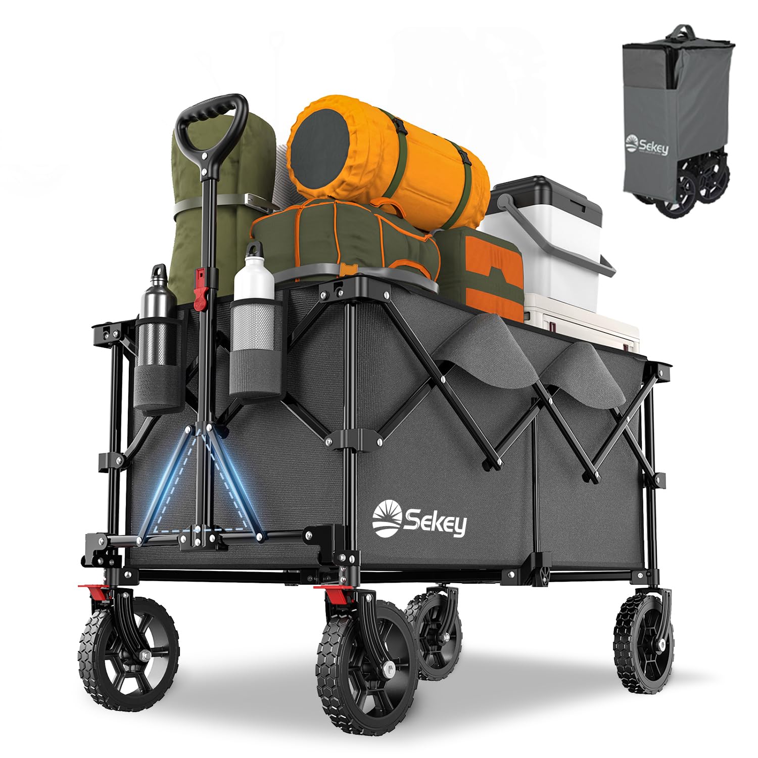 Sekey XXL Plus Bollerwagen Faltbar 200L 200KG Tragkraft, Faltbarer Bollerwagen Geländetauglich mit Bremsen, Handwagen Patentiert Klappbar aus Vier Richtungen, XXL-PlusG 4010, Anthrazit