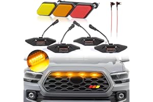BRETREWRI 4 PCS Grill Lights for Toyota Tacoma 2023 2020 2021 2022 TRD Off Road Sport OEM, Raptor LED Upgrade Grille Lights (Amber+Emblem)