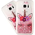 HMTECHUS Case for Samsung S7 for Girl Glitter Liquid Sparkle Floating Shiny Quicksand Clear Soft TPU Silicone Shockproof Protective Bumper Thin Cover for Samsung Galaxy S7 Bling Eyelash Unicorn XY