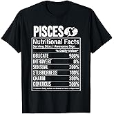Fun Zodiac Astrological Sign Pisces Nutritional Facts T-Shirt