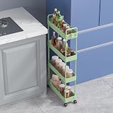 SOLEJAZZ 4-Tier Storage Trolley Cart Slim Rolling Utility Cart Green view 3
