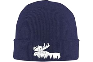 Moose and Forest Winter Beanie Hat for Men and Women,Soft Stretch Acrylic Knit Hats,Black
