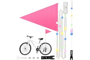 OKWUYIK LED Bike Safety Flag Reflective 5.5 ft Lighted Bicycle Safety Flag with Heavy Duty LED Fiberglass Pole Tear-Resistant Waterproof Pink Pennant for Kart Trike Dirt Bike Mobility Scooter Kayak (Pink)