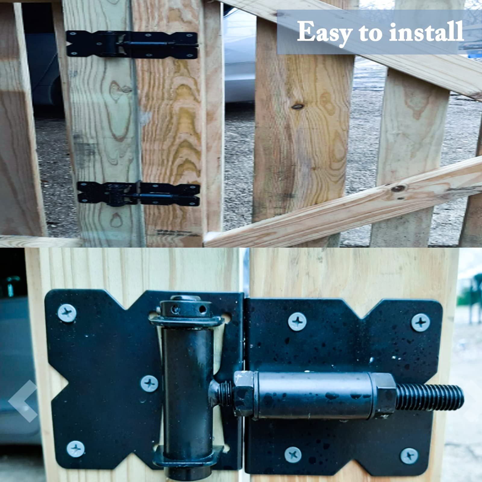 Auxdee 90 Degree Self Closing Heavy Duty Gate Hinges, Gate Hardware Kit With Installation Screws And Swing Adjuster Tool, Black Adjustable Baby Gate - View #6