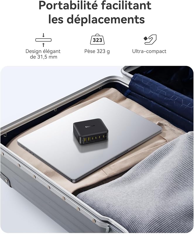 Chargeur USB C 120W, Station de Charge 6-Port, Chargeur Rapide pour iPhone 16/16 Plus / 16 Pro / 16 Pro Max/séries 15/14/ 13, MacBook Air, Pixel, Galaxy, iPad, et Autres