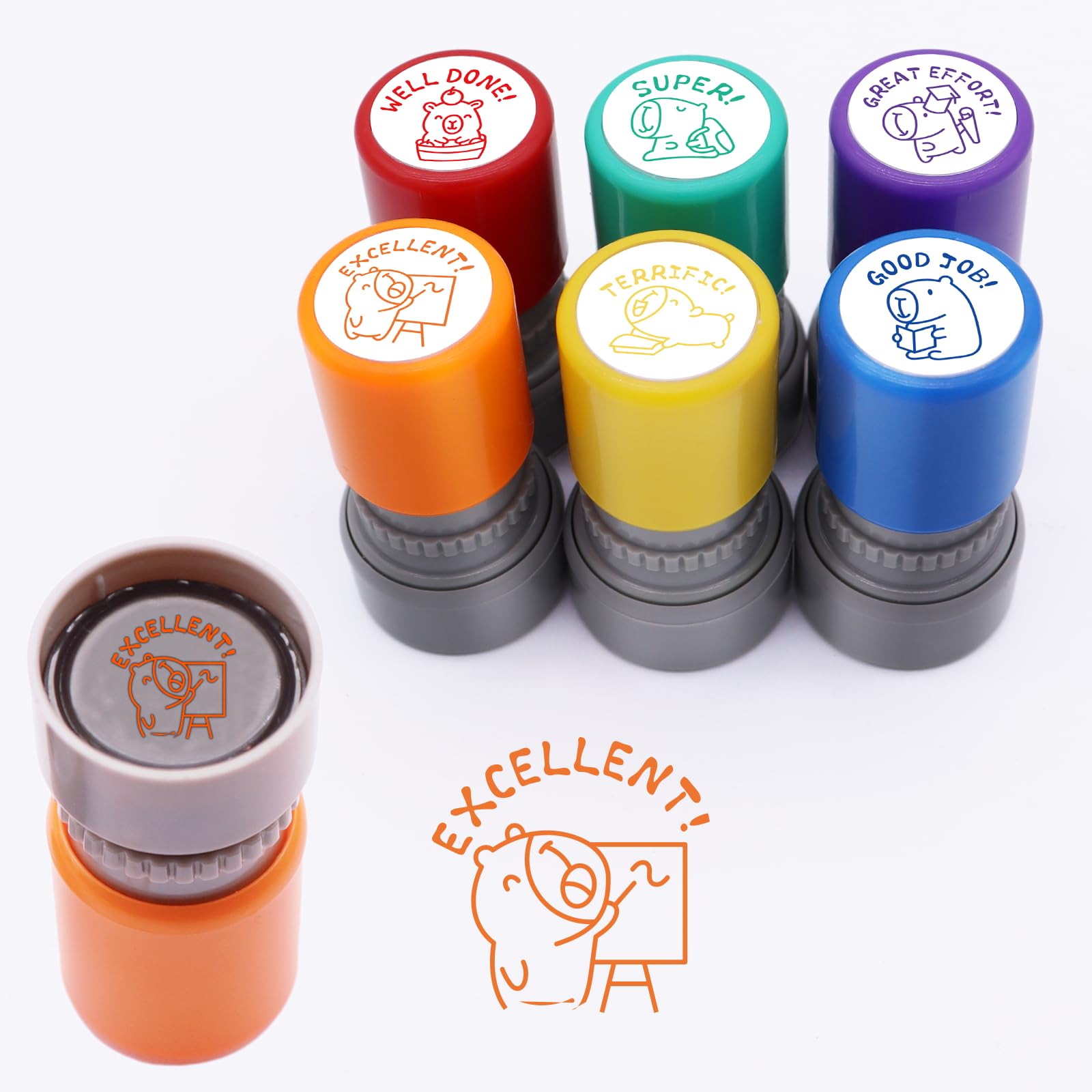6-Piece Set of Teacher Stamps - Kapibala Cute Motivational Scoring for Grading Teacher Stamp Self Inking Stamp Behavior Stamps for Teachers Grading