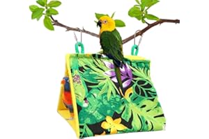 Quhoxdye Bird Nest Snuggle Hut, Bird Nest Tropical Rainforest Printed Triangle Parrot Hammock Hanging Sleeping Bed for Birds 
