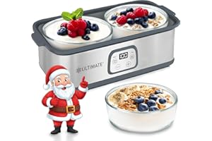 Ultimate Probiotic Yogurt Maker w/Adjustable Time & Temp Control - Make Trillions of Live Probiotics (Two 1-Quart Containers)