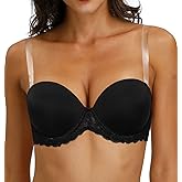 HWDI Strapless Clear Back Strap Convertible Bra with Lace Padded Underwired Plus Size Brassiere