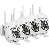 EVERSECU 2K 3.0MP Outdoor WiFi PTZ Security Camera, 2.4G&5G WiFi, Auto Tracking, 2 Way Audio, Color & Infrared Night Vision, Work with Alexa, SD Card & Cloud Storage, ONVIF Compliant IP Camera(4pack)