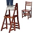 Navaris Folding Step Ladder Chair - Foldable Ladder Stool Shelf - Library Steps Bookshelf Plant Stand for Storage and Decoration - Dark Brown Bamboo