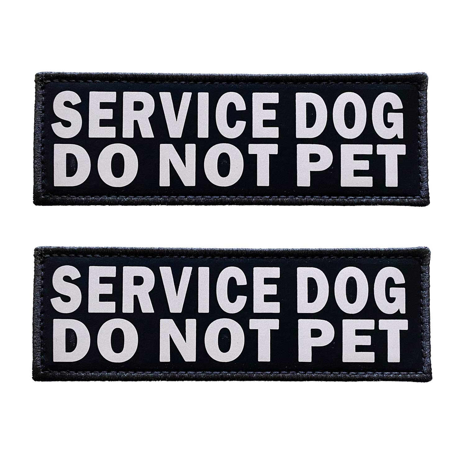 JUJUPUPS Black Reflective Dog Patches 2 Pack Service Dog ，in Training， DO NOT PET, Tags with Hook and Loop Patches for Vests and Harnesses (Service Dog DO NOT PET, 6x2 inch)
