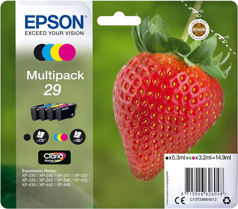 Epson 29 Strawberry Multipack Ink Cartridges 4-Color Claria Home