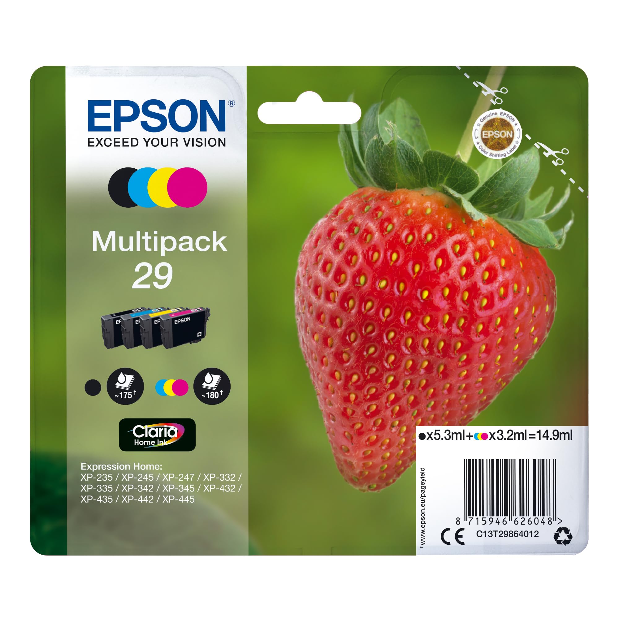 Epson 29 Strawberry Genuine Multipack, 4-colours Ink Cartridges, Claria Home Ink