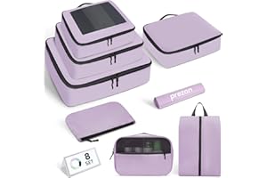 PREZON Packing Cubes for Travel | 8 Set Purple |Durable Luggage Organizer 4 Size(Extra Large, Large, Medium, Small),Comprehensive Cubes for Toiletry,Underwear, Shoe,Travel Essentials,Efficient Women Gifts