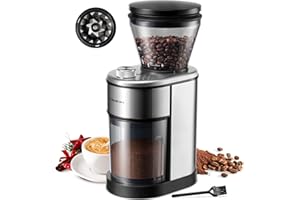 TWOMEOW Conical Burr Coffee Grinder, Stainless Steel Coffee Grinder Electric with 15 Precise Grind Settings for Espresso/Pour Over/Moka Pot/French Press/Cold Brew, Compact Design