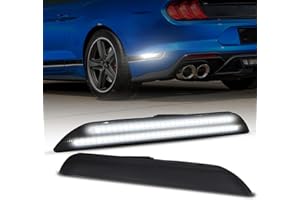 AUTOONE Upgraded Rear LED Side Marker Lights Compatible With Ford Mustang 2015-2023, White Parking Lamps, Smoked Lens Driver & Passenger Side Bumper Lights, 2PCS