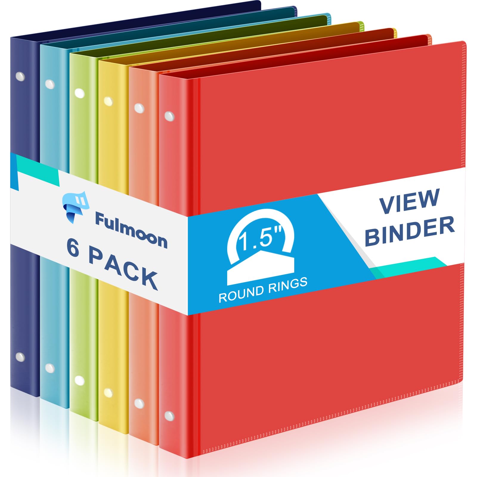Photo 1 of Fulmoon 6 Pack Plastic 3 Ring Binder Assorted Colors Economy Flexible Round Ring Presentation Binders with Pocket for Office School Meeting(1.5 Inch,Rainbow Colors)