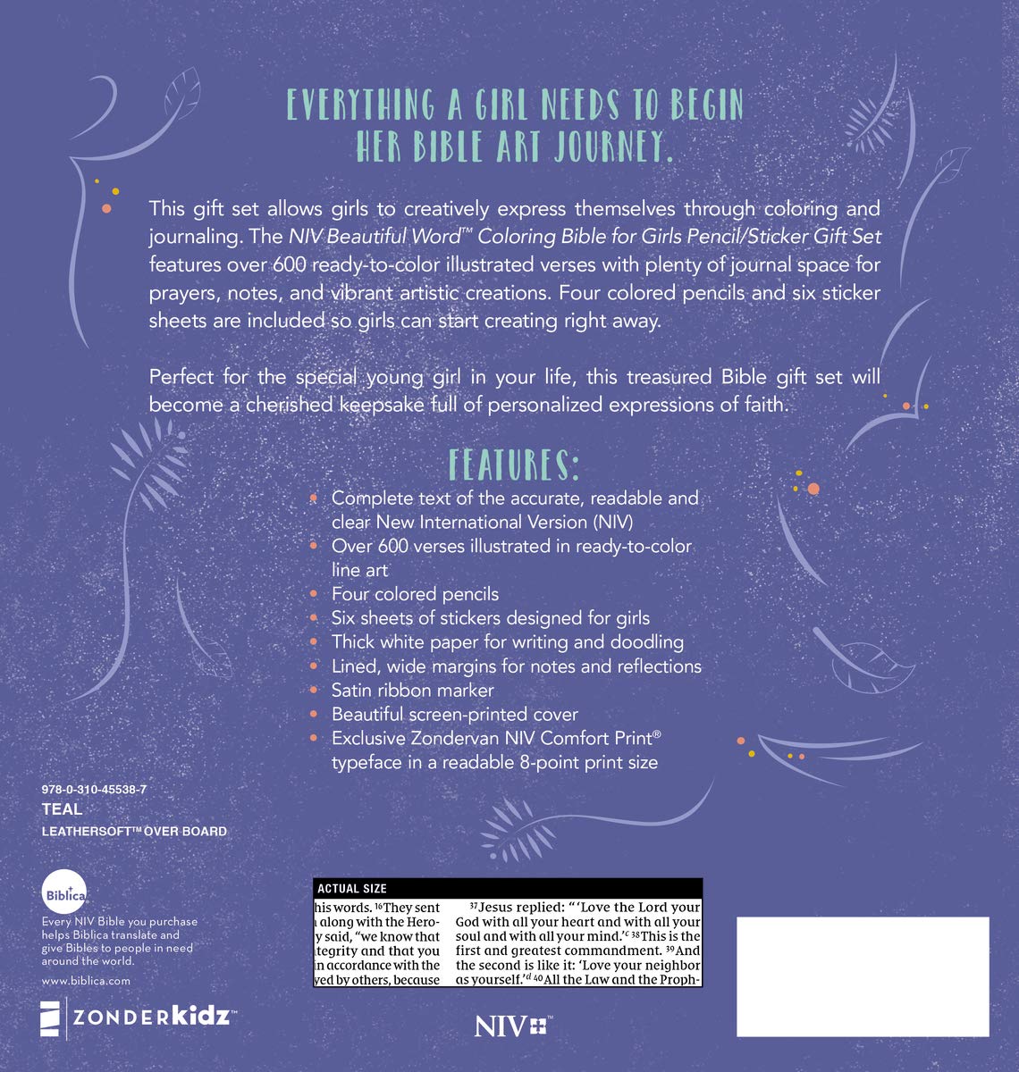 NIV, Beautiful Word Coloring Bible for Girls Pencil/Sticker Gift Set, Updated, Leathersoft over Board, Teal, Comfort Print: 600+ Verses to Color NIV, Beautiful Word Coloring Bible for Girls Pencil/Sticker Gift Set, Updated, Leathersoft over Board, Teal, Comfort Print: 600+ Verses to Color Hardcover