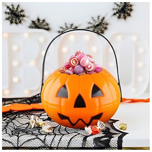 Trick or Treat Bucket, Halloween Bucket Pumpkin Face Candy Large Halloween Basket Party Decoration Plastic Pail Candy Bowl Holder with Handle