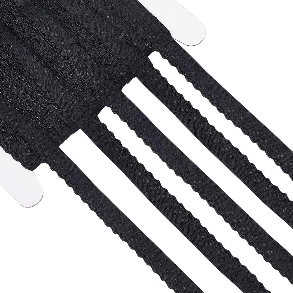 GORGECRAFT 25 Yards Elastic Lace Trim 10mm Wide Stretch Edge Lingerie Edging Trimming Webbing Crocheted Lace Cord Ribbon for DIY Sewing Crafts Garment Embellishments Gift Wrapping, Black