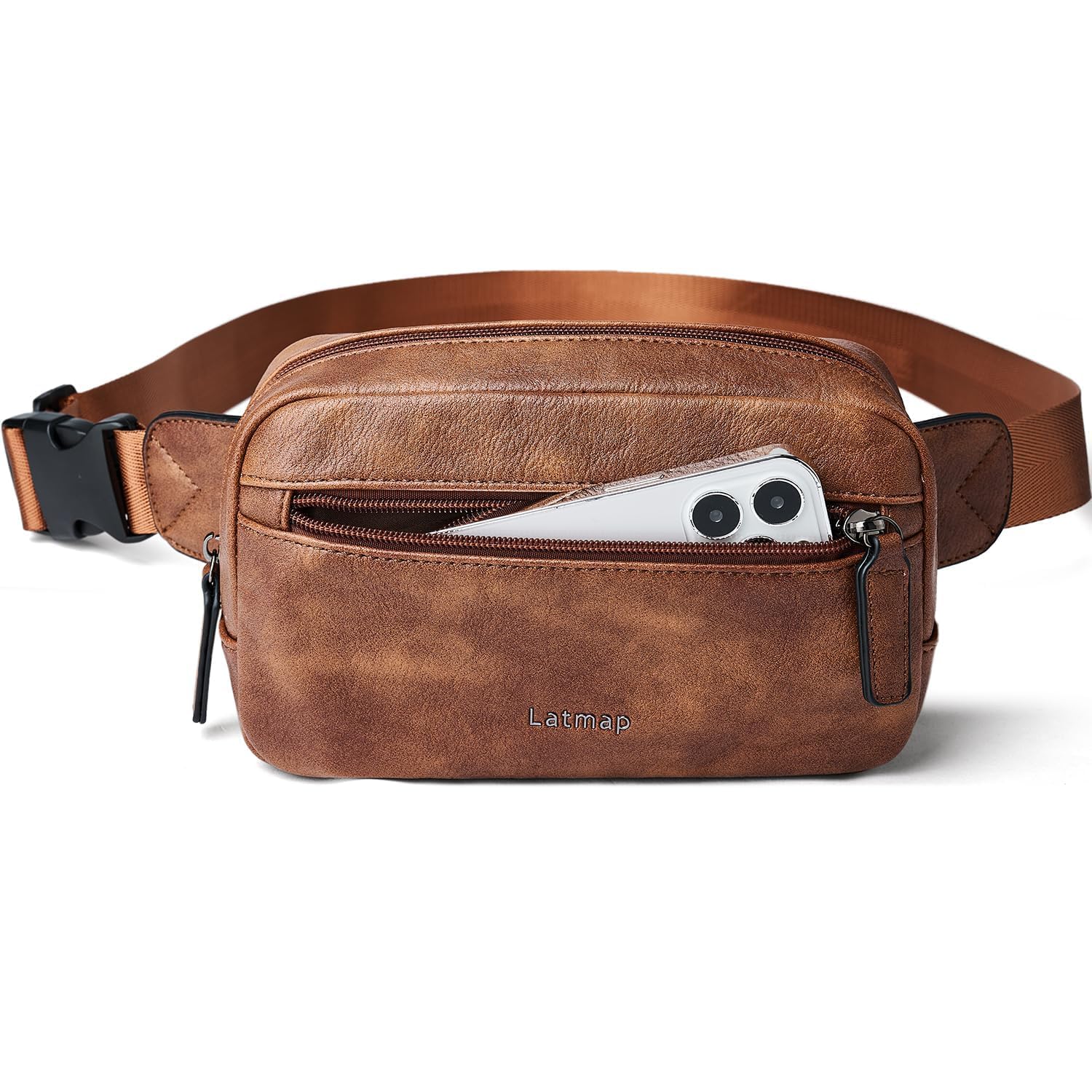 LATMAP 2L Bumbag Fanny Packs for Women Man Belt Bag Small Fashion Crossbody Bag Waist Pack Faux Leather Waterproof Chest Bag Trendy Trendy (Brown)